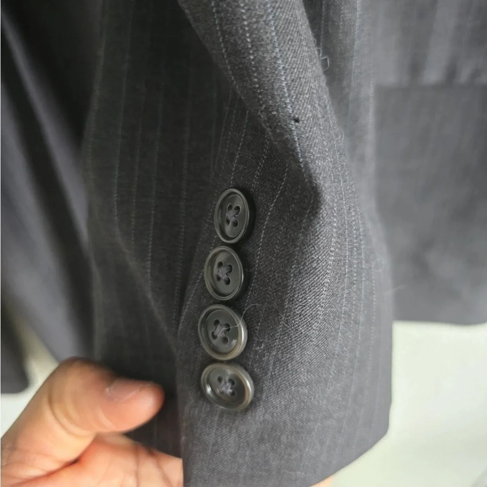 Linea Uomo Suit Sports Coat Pants Men 43 Gray Pinstripe Wool 4button 43x36 Flaw